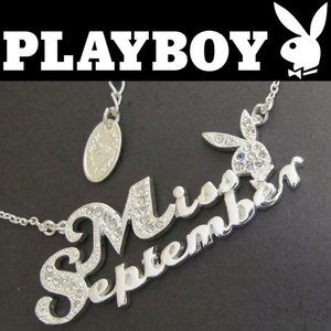 Playboy Necklace Miss September Bunny Pendant Silver Plated Birthstone NWT RARE!